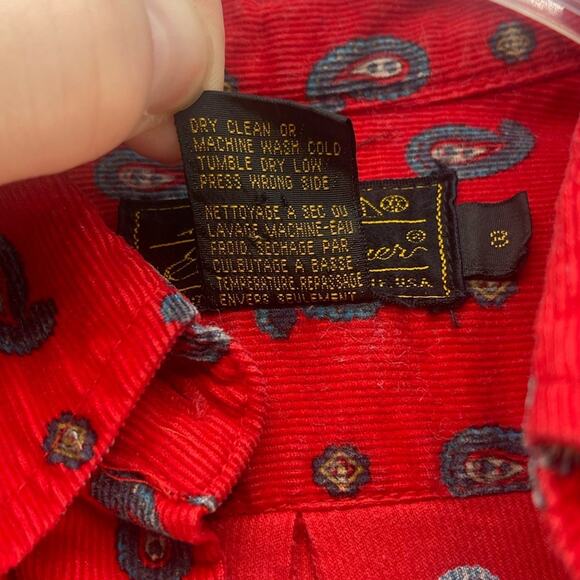 Vintage Eddie Bauer Red Corduroy Paisley Button Down Shirt Women’s Size 8 - Picture 3 of 16